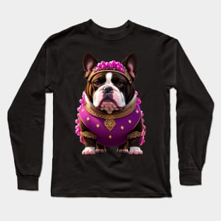 Adorable and Funny Bulldog in Purple Grape Costume Long Sleeve T-Shirt